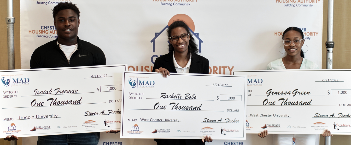 2022 Awardees Isaiah Freeman - Lincoln University, Rachelle Bobo- West Chester University, Genessa Green- West Chester University and (not shown) Mohamad Awad- Delaware County Community College